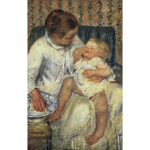 The Childs Bath 1880 White Modern Wood Framed Art Print by Cassatt, Mary