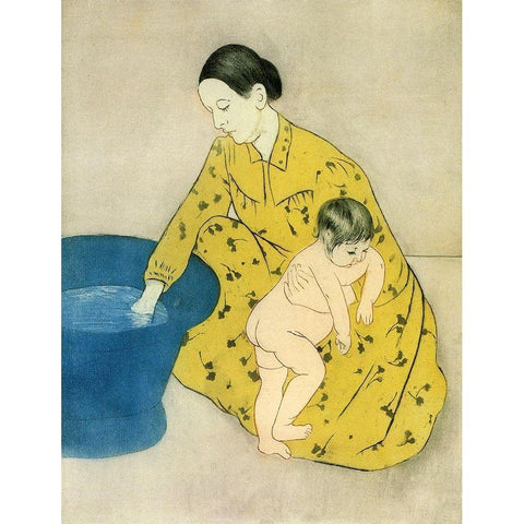 The Childs Bath 1891 Black Modern Wood Framed Art Print with Double Matting by Cassatt, Mary