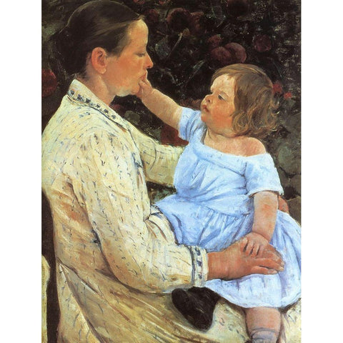 The Childs Caress 1891 Black Modern Wood Framed Art Print with Double Matting by Cassatt, Mary