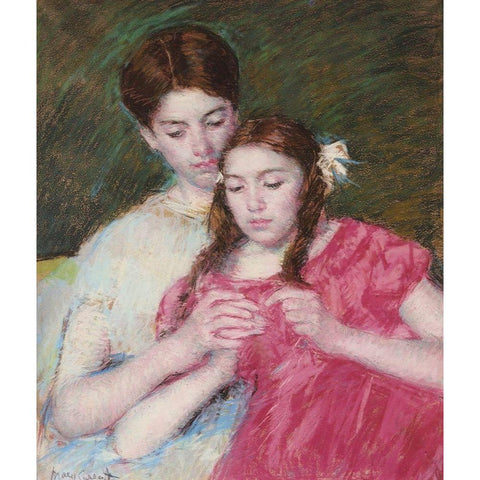 The Crochet Lesson 1913 White Modern Wood Framed Art Print by Cassatt, Mary