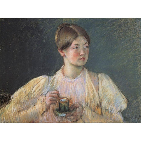 The Cup Of Chocolate 1897 Gold Ornate Wood Framed Art Print with Double Matting by Cassatt, Mary