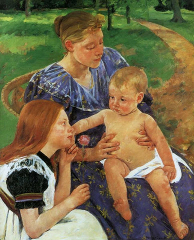 The Family 1892 Black Ornate Wood Framed Art Print with Double Matting by Cassatt, Mary