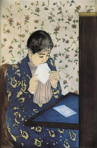 The Letter 1891 White Modern Wood Framed Art Print with Double Matting by Cassatt, Mary