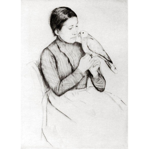 The Parrot 1889 White Modern Wood Framed Art Print by Cassatt, Mary