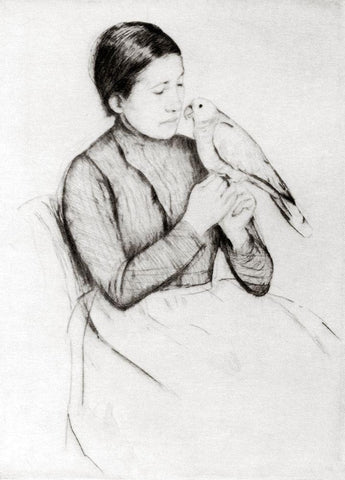 The Parrot 1889 White Modern Wood Framed Art Print with Double Matting by Cassatt, Mary