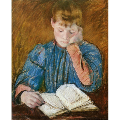 The Pensive Reader 1894 White Modern Wood Framed Art Print by Cassatt, Mary