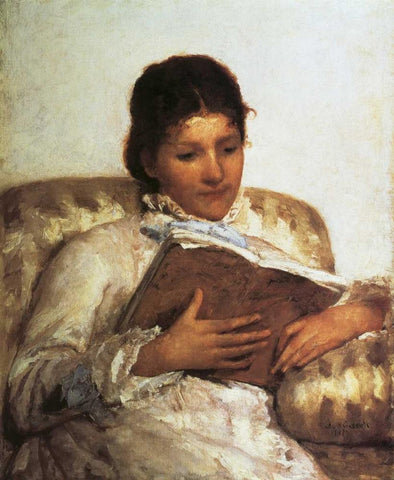 The Reader 1877 Black Ornate Wood Framed Art Print with Double Matting by Cassatt, Mary