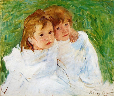 The Sisters 1885 White Modern Wood Framed Art Print with Double Matting by Cassatt, Mary