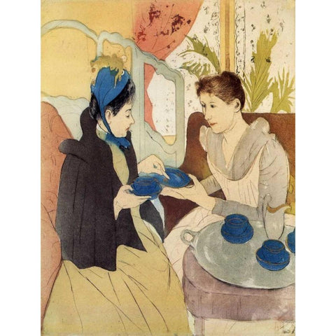 The Visit 1891 White Modern Wood Framed Art Print by Cassatt, Mary