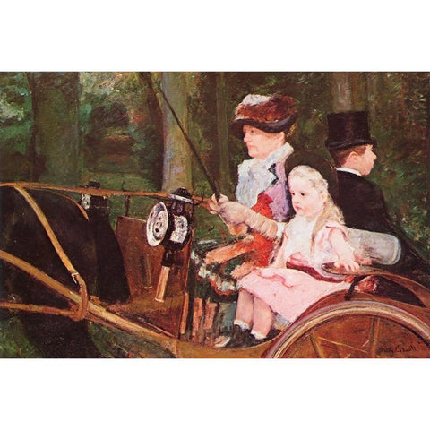 Woman And Child Driving 1879 Black Modern Wood Framed Art Print with Double Matting by Cassatt, Mary