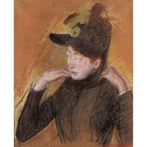 Woman Arranging Her Veil 1890 White Modern Wood Framed Art Print by Cassatt, Mary