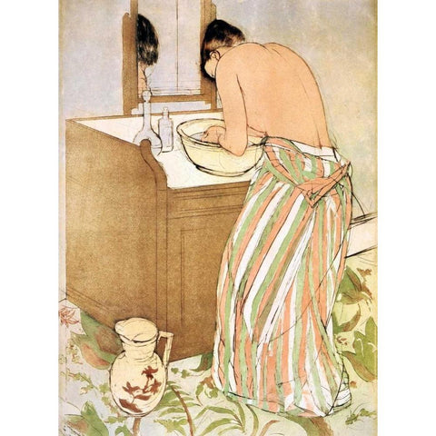 Woman Bathing I 1891 Black Modern Wood Framed Art Print with Double Matting by Cassatt, Mary