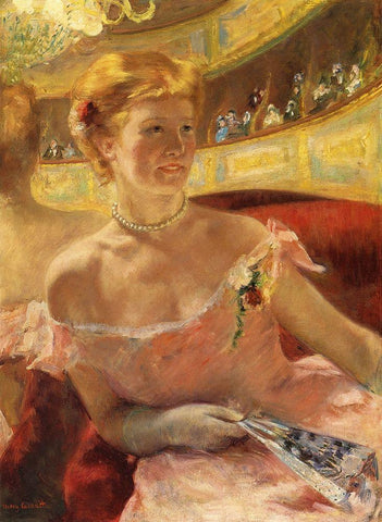 Woman In A Loge 1879 Black Ornate Wood Framed Art Print with Double Matting by Cassatt, Mary