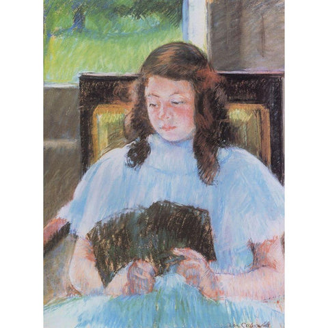 Young Girl Reading 1908 White Modern Wood Framed Art Print by Cassatt, Mary