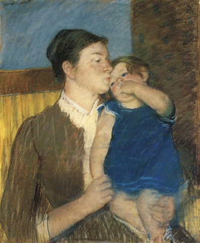 Young Mother 1888 White Modern Wood Framed Art Print with Double Matting by Cassatt, Mary