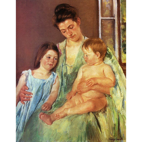 Young Mother And Two Children 1905 Gold Ornate Wood Framed Art Print with Double Matting by Cassatt, Mary