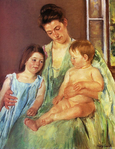 Young Mother And Two Children 1905 White Modern Wood Framed Art Print with Double Matting by Cassatt, Mary