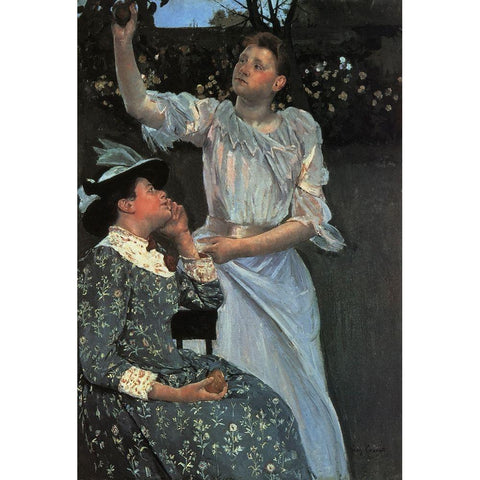 Young Women Picking Fruit 1891 Black Modern Wood Framed Art Print with Double Matting by Cassatt, Mary