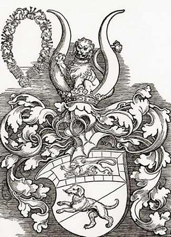 Coat Of Arms Of Lorenz Staiber Black Ornate Wood Framed Art Print with Double Matting by Durer, Albrecht