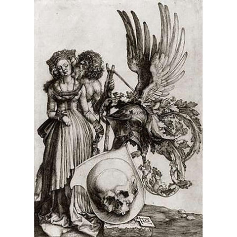 Coat Of Arms With A Skull Black Modern Wood Framed Art Print by Durer, Albrecht