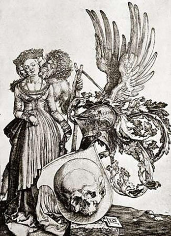 Crest With A Deaths Head White Modern Wood Framed Art Print with Double Matting by Durer, Albrecht