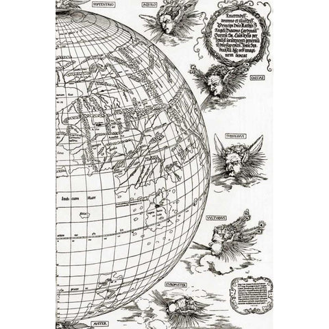 Eastern Hemisphere Of The Terrestial Globe 2 Black Modern Wood Framed Art Print by Durer, Albrecht