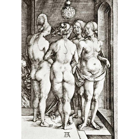 Four Nude Women Black Modern Wood Framed Art Print by Durer, Albrecht