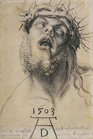 Head Of The Dead Museumist Black Ornate Wood Framed Art Print with Double Matting by Durer, Albrecht