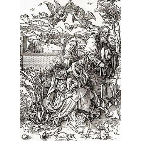 Holy Family With Three Hares Black Modern Wood Framed Art Print with Double Matting by Durer, Albrecht