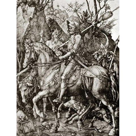 Knight Death And The Devil Black Modern Wood Framed Art Print with Double Matting by Durer, Albrecht