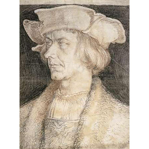 Portrait Of A Man Black Modern Wood Framed Art Print with Double Matting by Durer, Albrecht