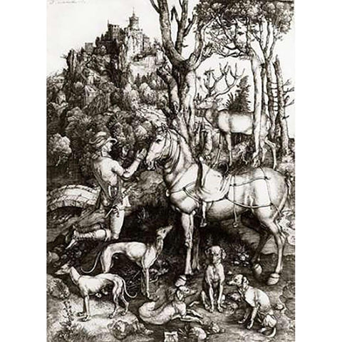 St Eustace Black Modern Wood Framed Art Print with Double Matting by Durer, Albrecht