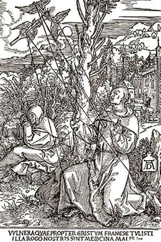 St Francis Black Ornate Wood Framed Art Print with Double Matting by Durer, Albrecht