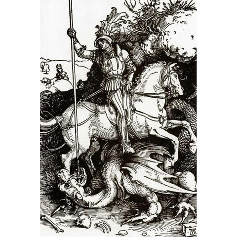 St George Black Modern Wood Framed Art Print with Double Matting by Durer, Albrecht