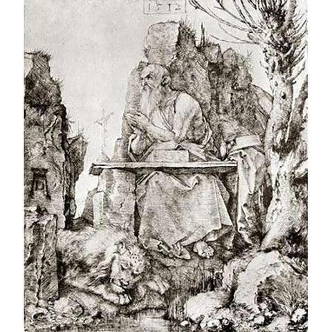St Jerome At The Willow Tree Black Modern Wood Framed Art Print by Durer, Albrecht
