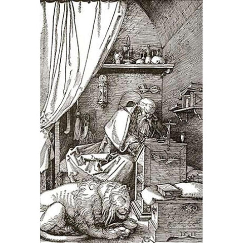 St Jerome In His Cell White Modern Wood Framed Art Print by Durer, Albrecht