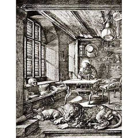 St Jerome In His Cell 2 Black Modern Wood Framed Art Print with Double Matting by Durer, Albrecht