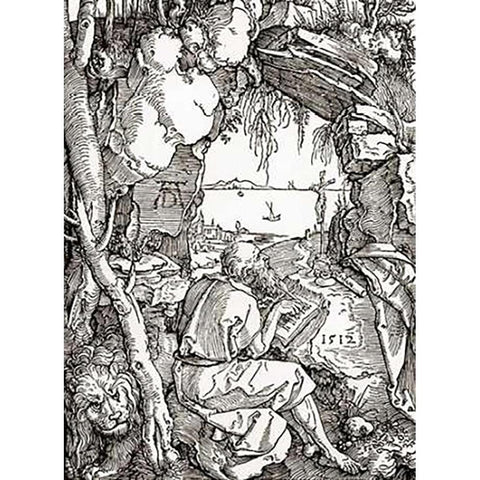 St Jerome In The Cavern Black Modern Wood Framed Art Print with Double Matting by Durer, Albrecht