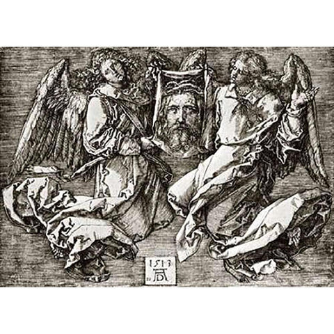 St Veronicas Kerchief Held By Two Angels Black Modern Wood Framed Art Print with Double Matting by Durer, Albrecht