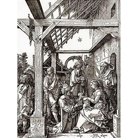 The Adoration Of The Magi Gold Ornate Wood Framed Art Print with Double Matting by Durer, Albrecht