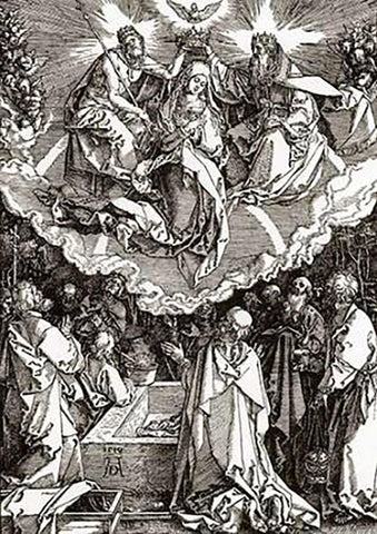 The Coronation Of The Virgin Black Ornate Wood Framed Art Print with Double Matting by Durer, Albrecht