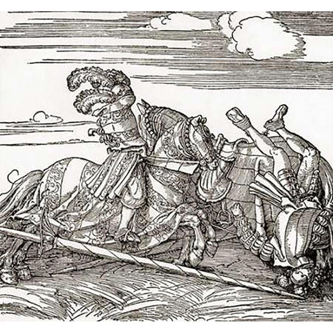 The German Tournament Gold Ornate Wood Framed Art Print with Double Matting by Durer, Albrecht