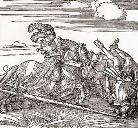 The German Tournament White Modern Wood Framed Art Print with Double Matting by Durer, Albrecht