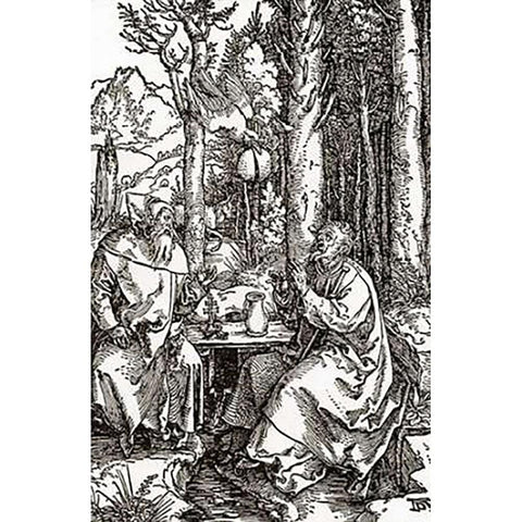 The Hermits Sts Anthony And Paul Gold Ornate Wood Framed Art Print with Double Matting by Durer, Albrecht