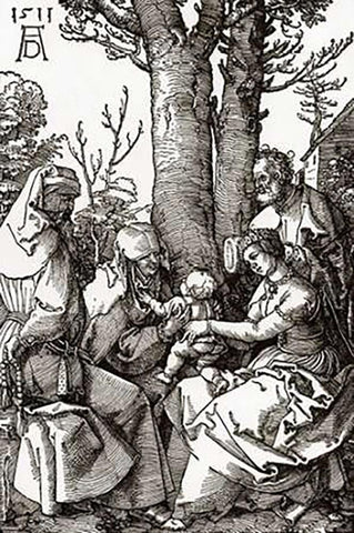 The Holy Family With Joachim And Anna Black Ornate Wood Framed Art Print with Double Matting by Durer, Albrecht