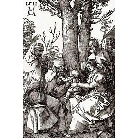The Holy Family With Joachim And Anna Black Modern Wood Framed Art Print by Durer, Albrecht