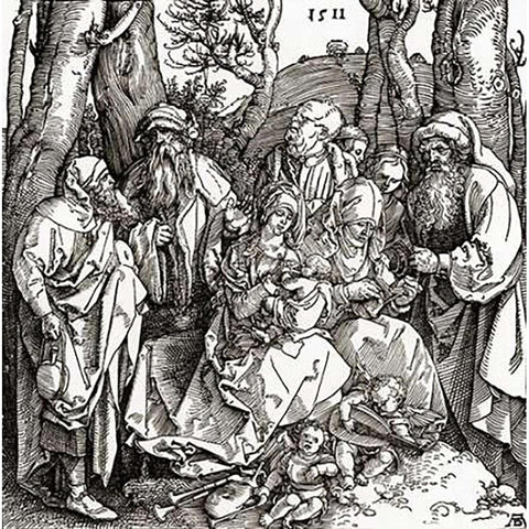 The Holy Family With Saints And Angels Gold Ornate Wood Framed Art Print with Double Matting by Durer, Albrecht