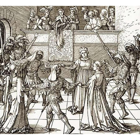 The Masquerade Gold Ornate Wood Framed Art Print with Double Matting by Durer, Albrecht