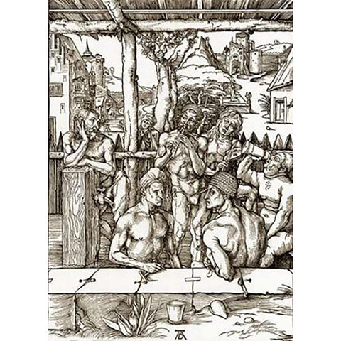 The Mens Bath Black Modern Wood Framed Art Print with Double Matting by Durer, Albrecht