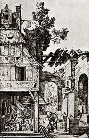 The Nativity Black Ornate Wood Framed Art Print with Double Matting by Durer, Albrecht